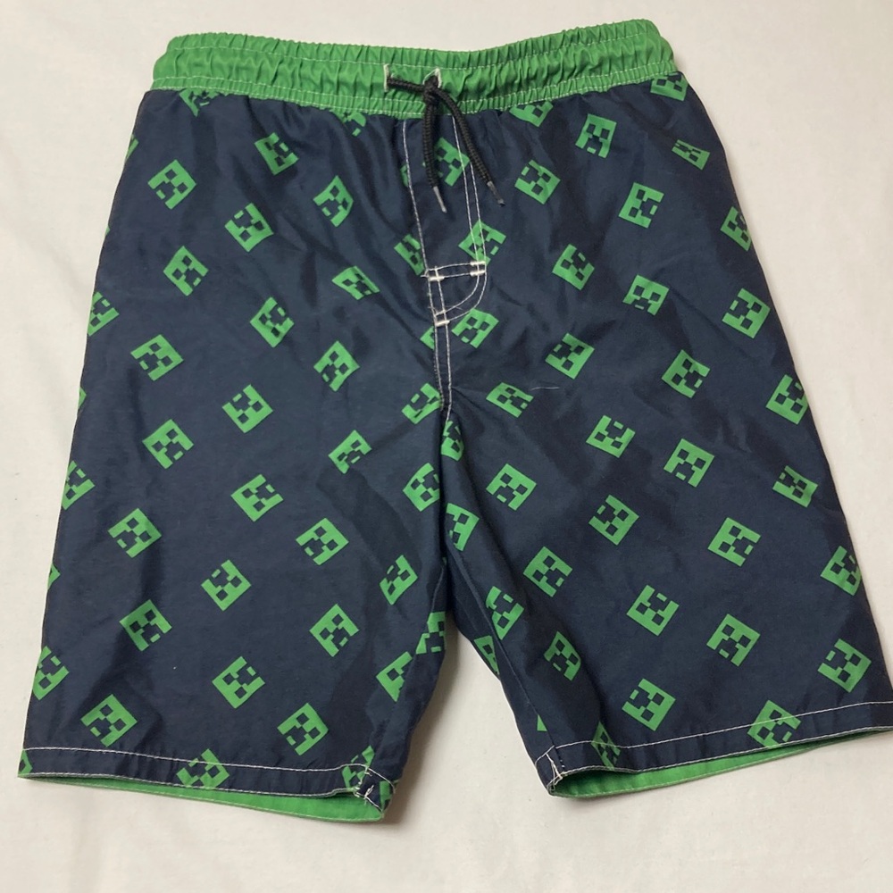 Stylish Black and Green Minecraft Creeper Kids Swim Trunks